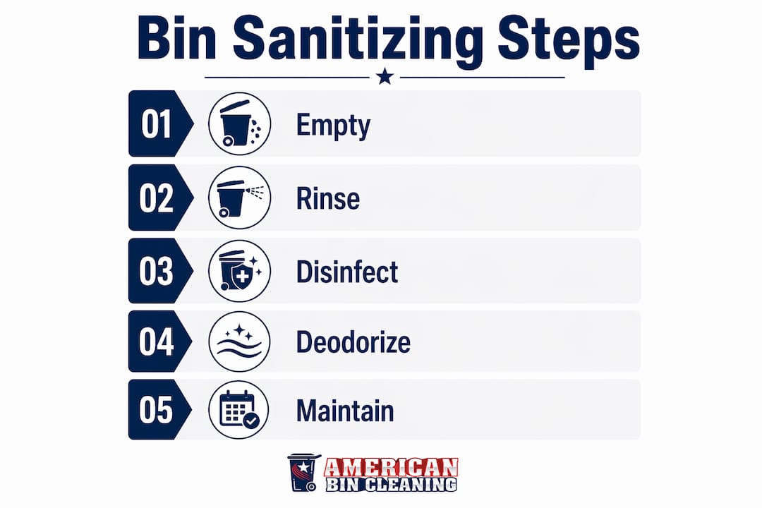 Infographic showing bin sanitizing steps