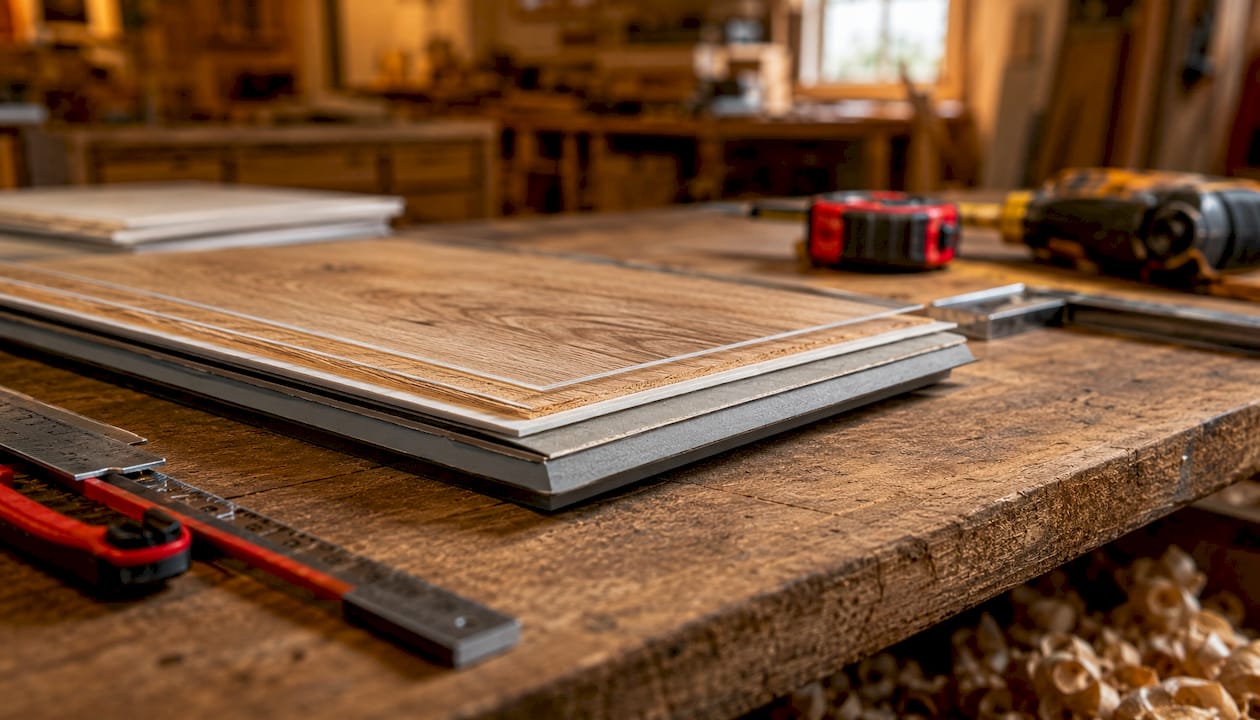 Cross-section of vinyl plank flooring layers