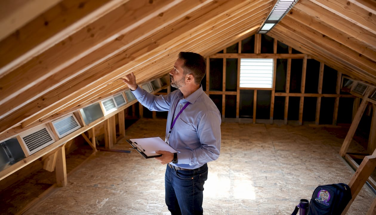 Vented attic with visible ventilation system