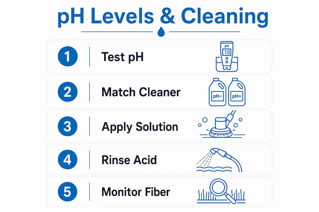 Infographic showing steps for pH in carpet cleaning