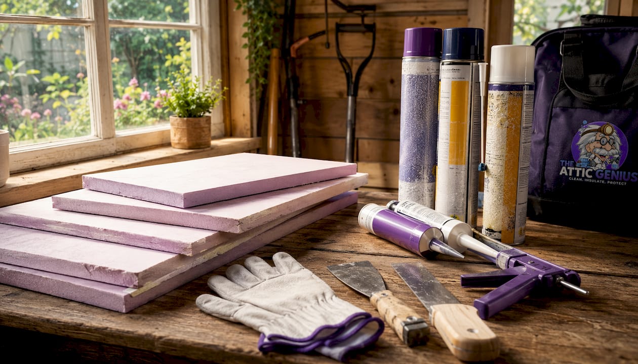 Attic air sealing materials on bench
