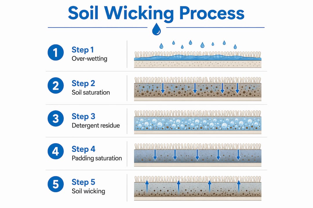 Infographic showing five steps of soil wicking process