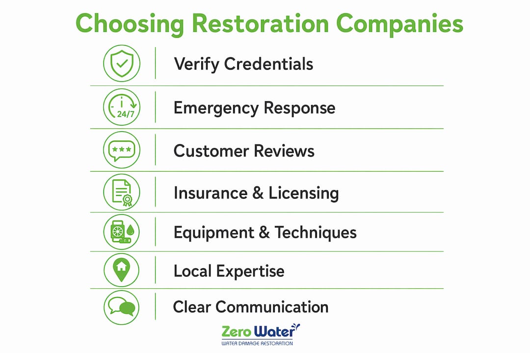Infographic showing steps to choose a restoration company