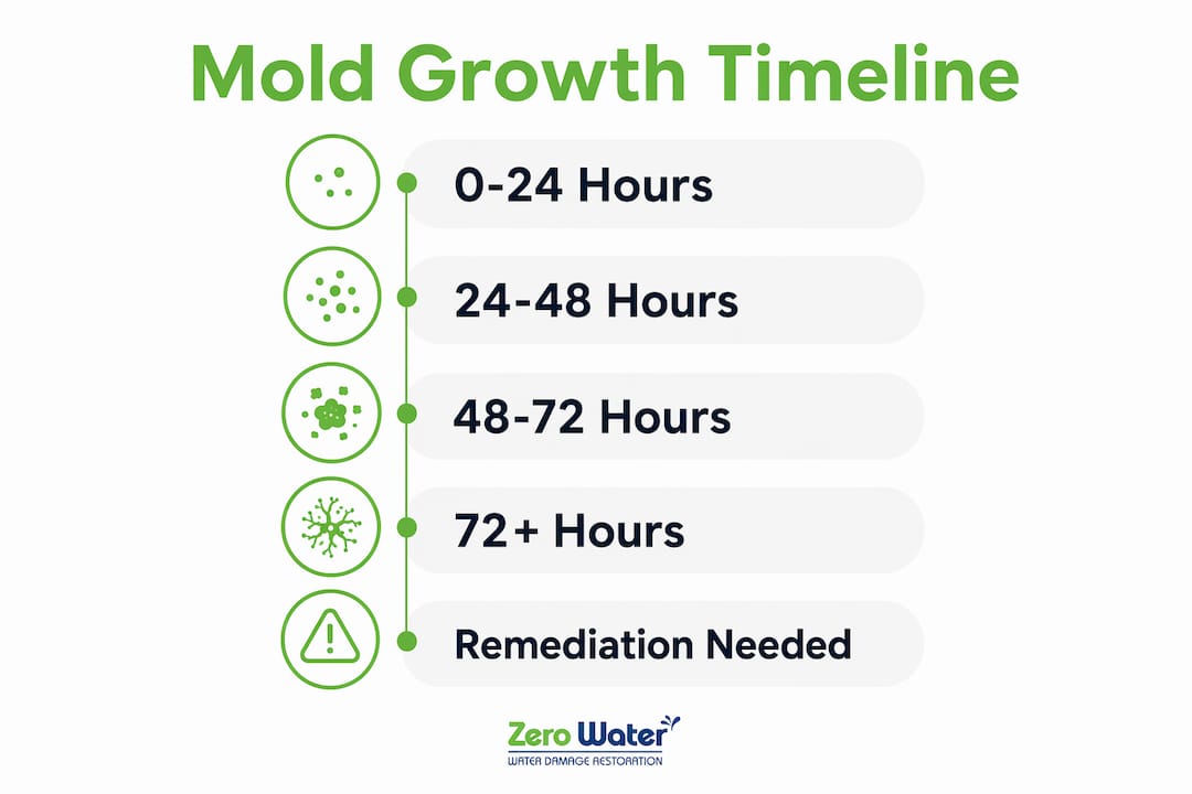 Infographic showing mold growth timeline stages