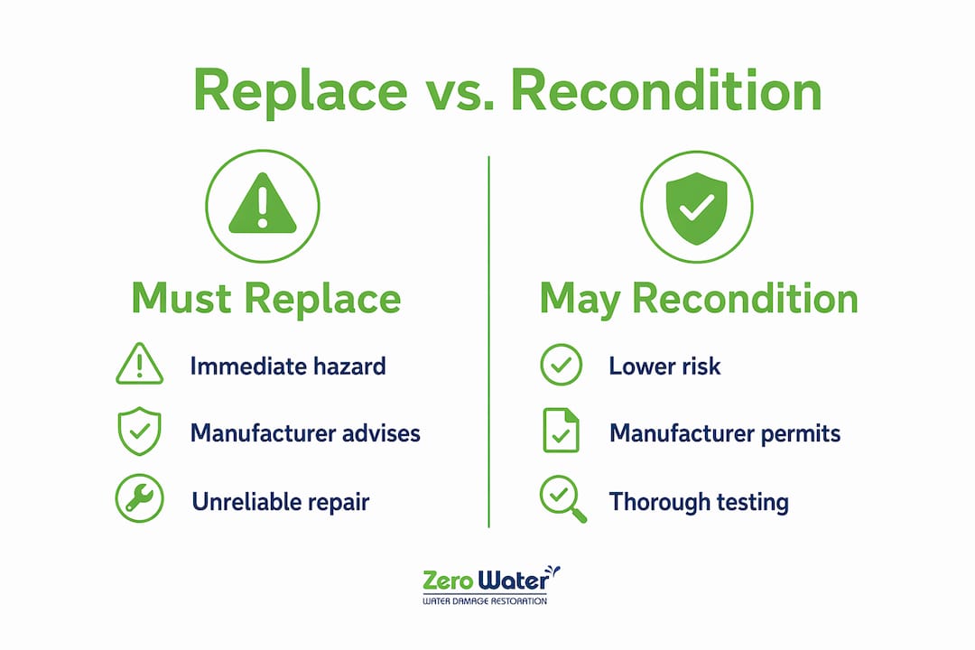 Infographic comparing electrical equipment replace versus recondition