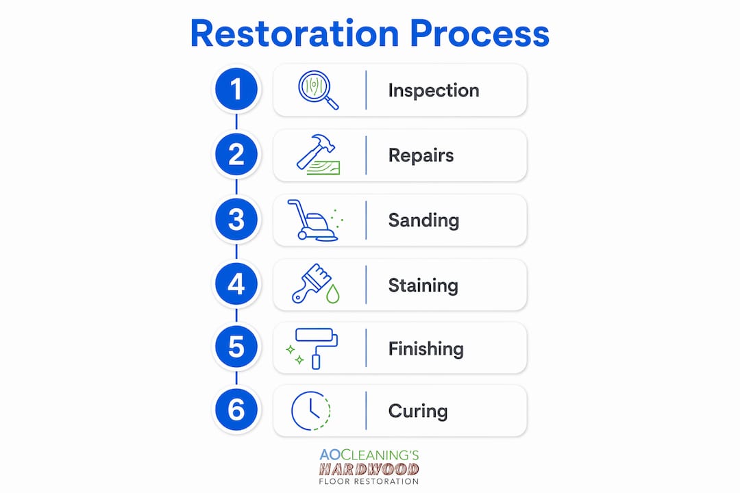 Infographic showing hardwood restoration steps