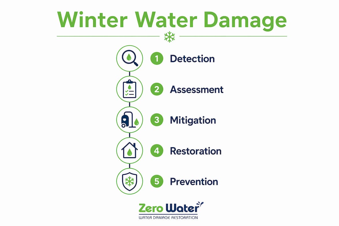 Infographic illustrating stages of winter water damage