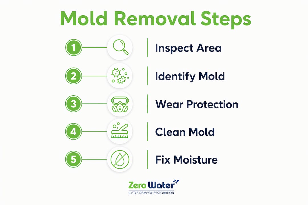 Infographic showing steps to remove basement mold
