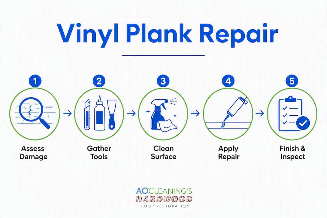 Infographic showing step-by-step vinyl plank repair process