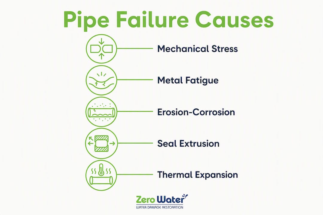 Infographic showing stages of water pressure pipe damage