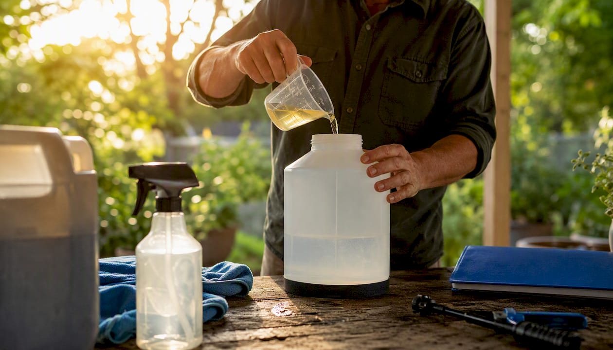 Person measuring oil soap for cleaning