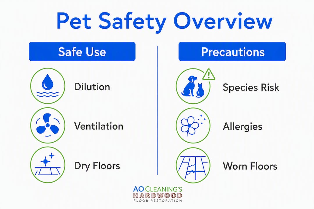 Infographic comparing safe use and precautions for pet safety