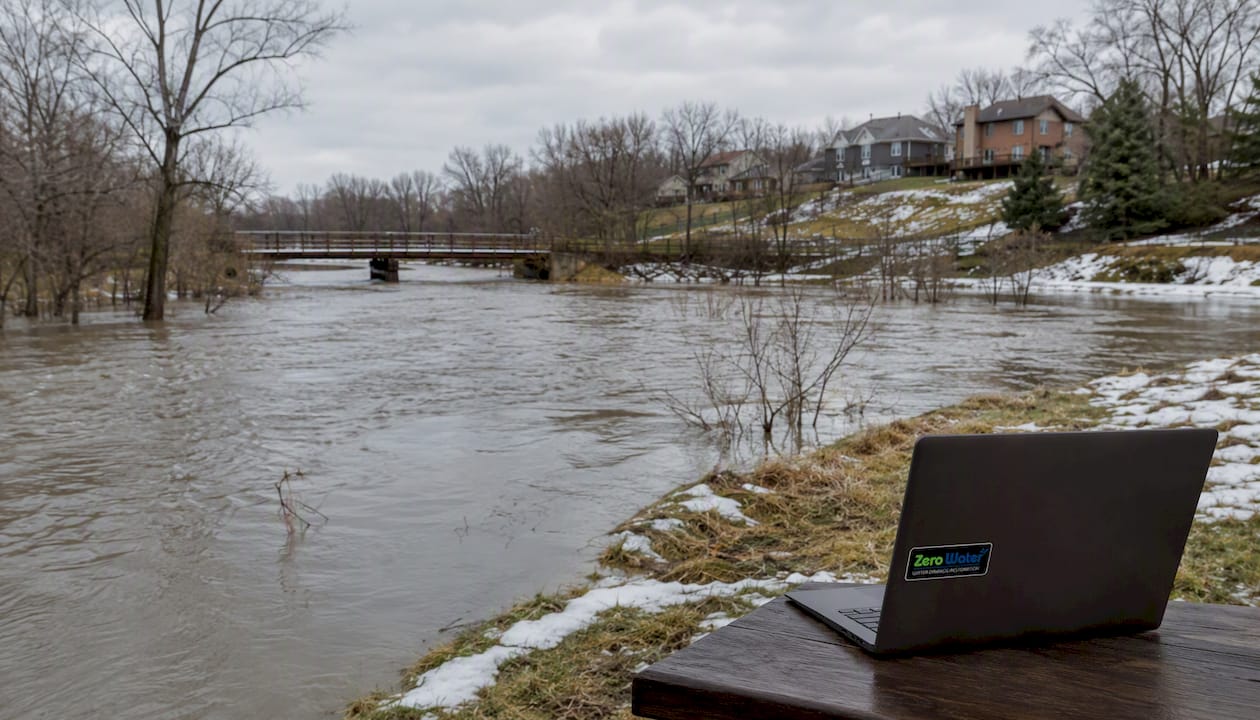 Swollen Des Plaines River in early spring