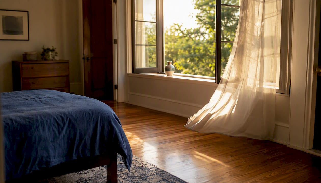 Open window and hardwood floor airflow