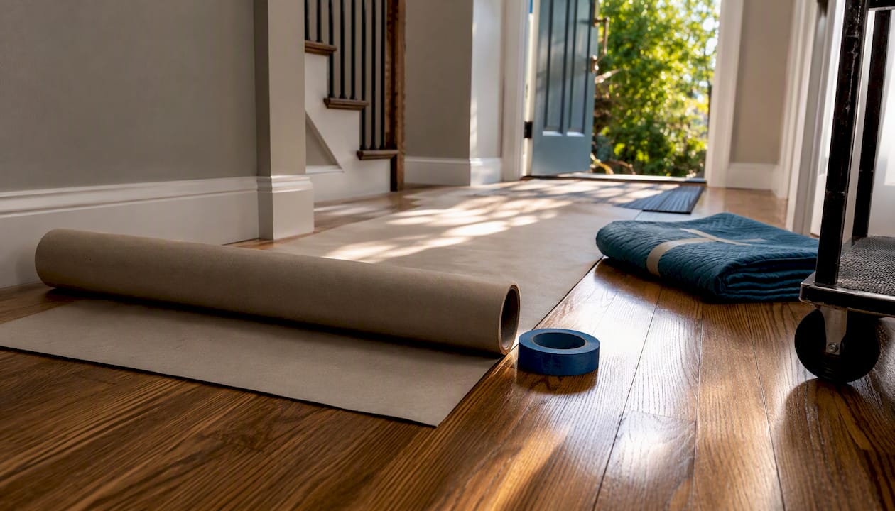 Ram Board protector partially unrolled on hardwood floor
