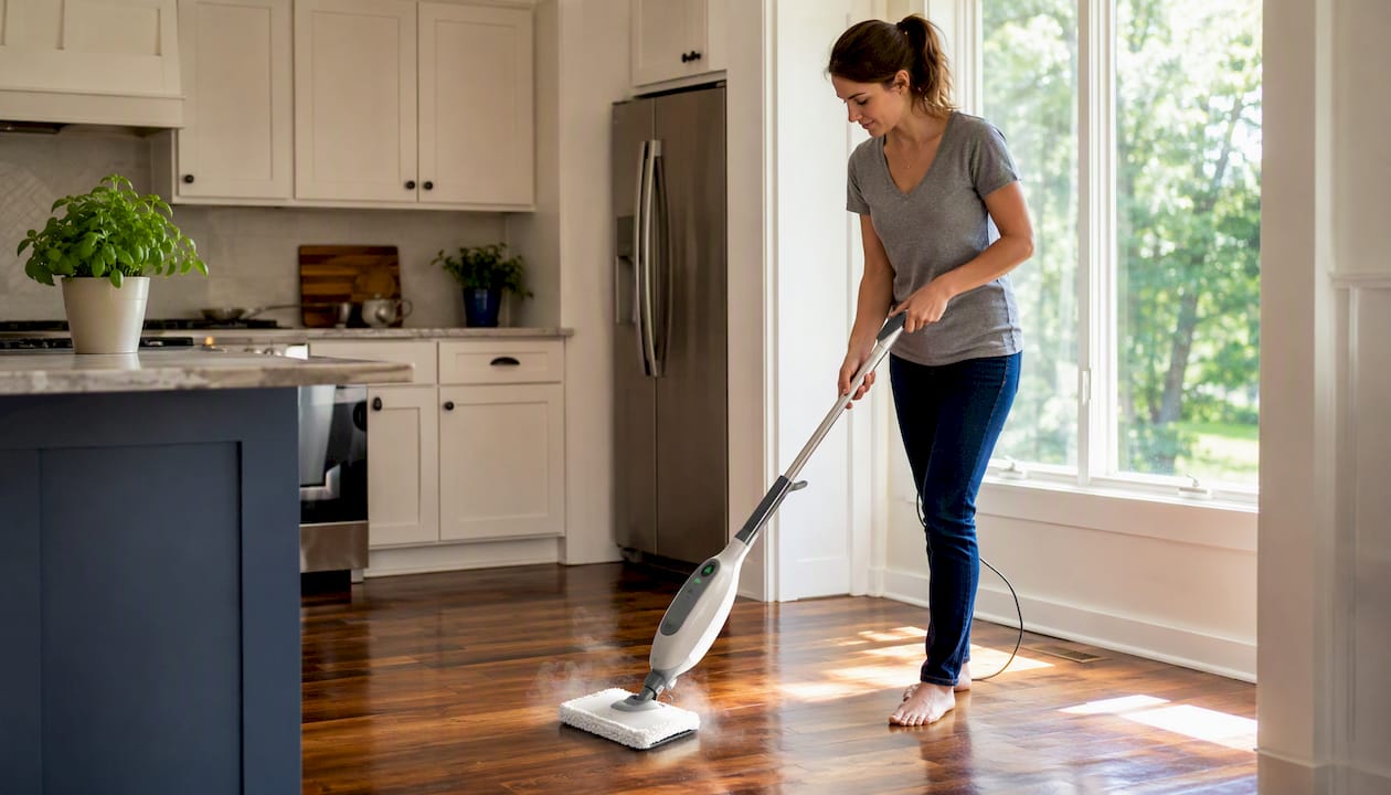 Microfiber mop cleaning restored hardwood floor