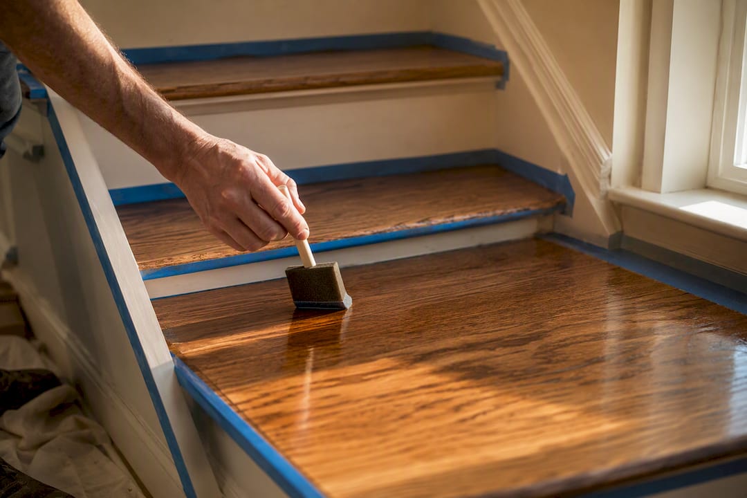 Applying polyurethane on hardwood stair