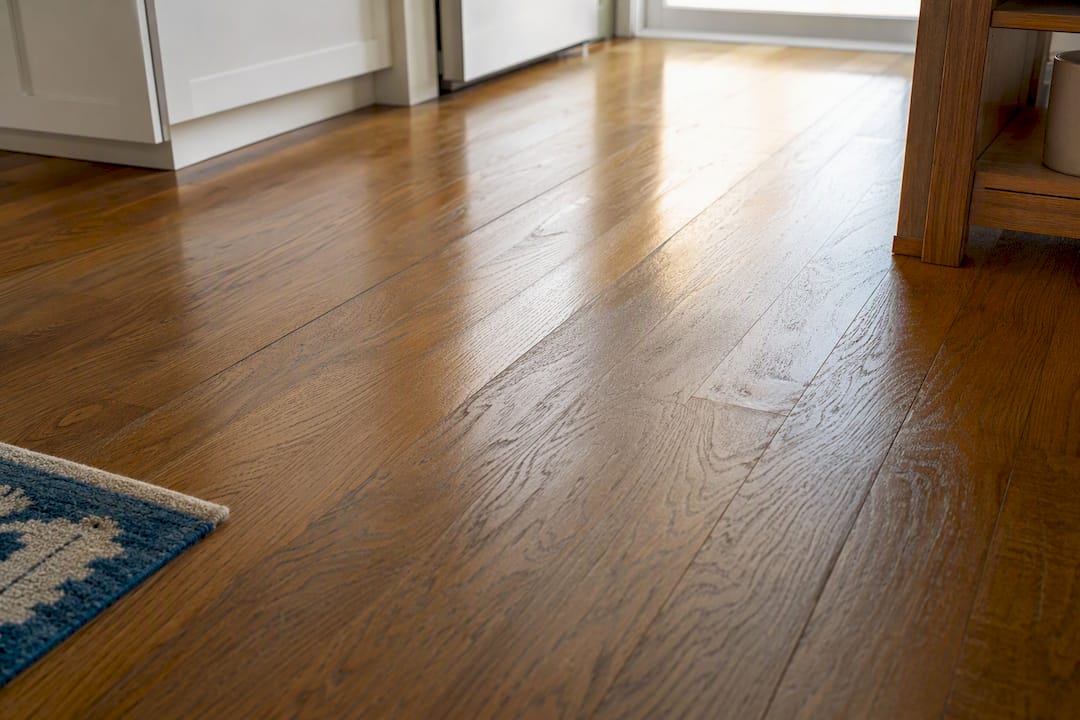 Hardwood floor surface showing finish durability detail