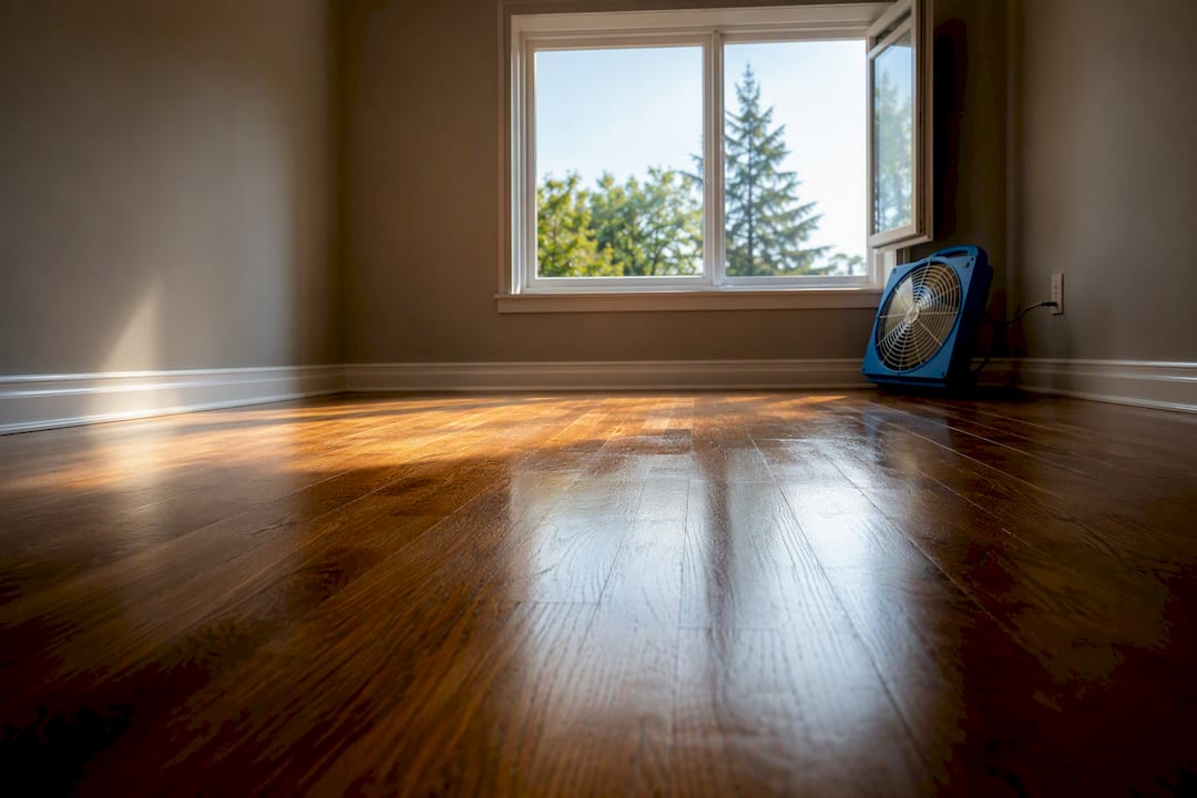 Newly refinished floor ventilating during cure