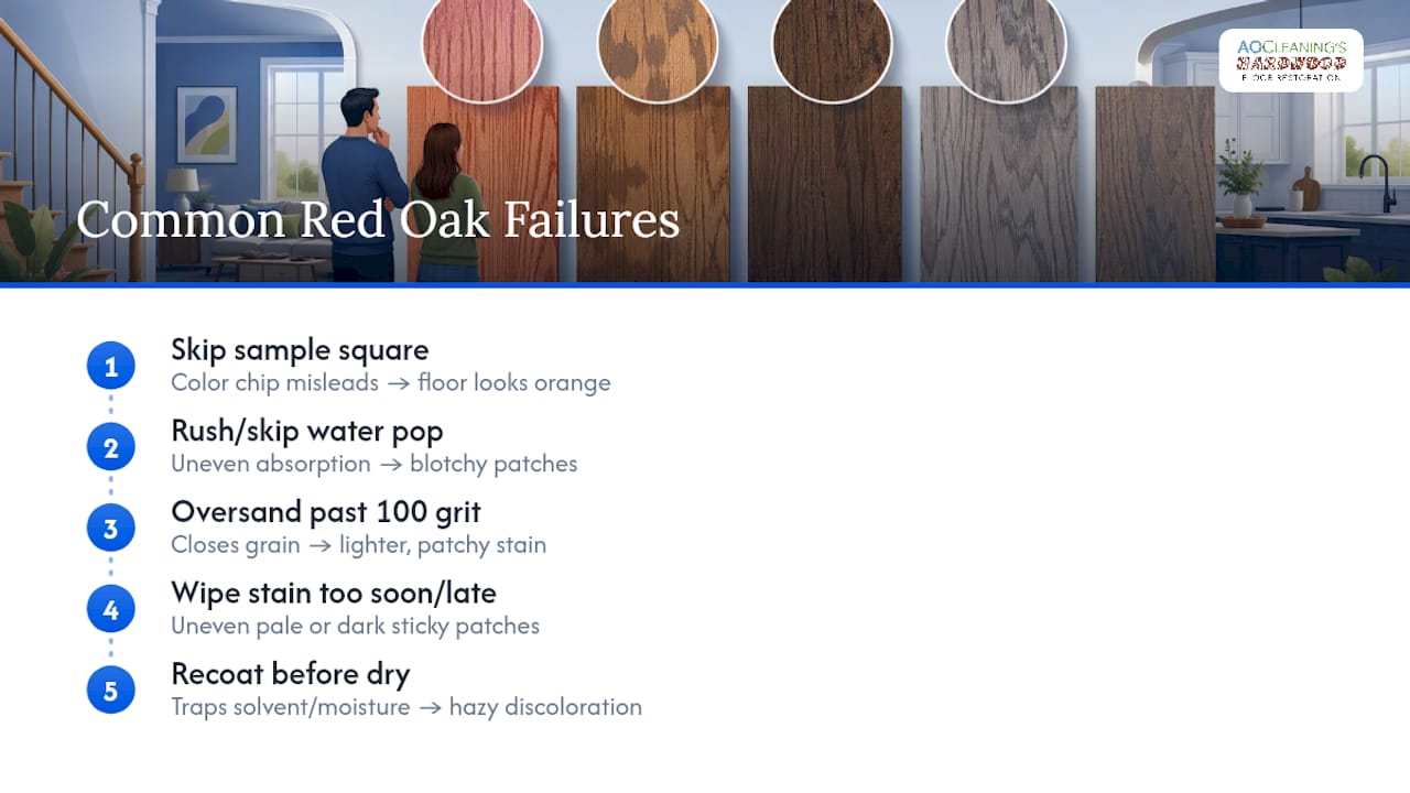 Red oak staining mistakes and resulting problems