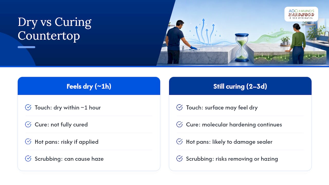 Dry versus cured countertop timeline