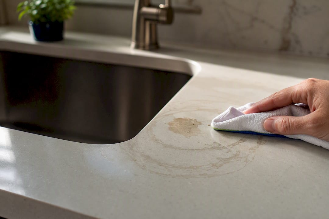 Dark moisture ring on stone countertop