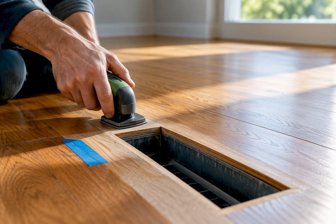 Refinishing hardwood around a floor vent