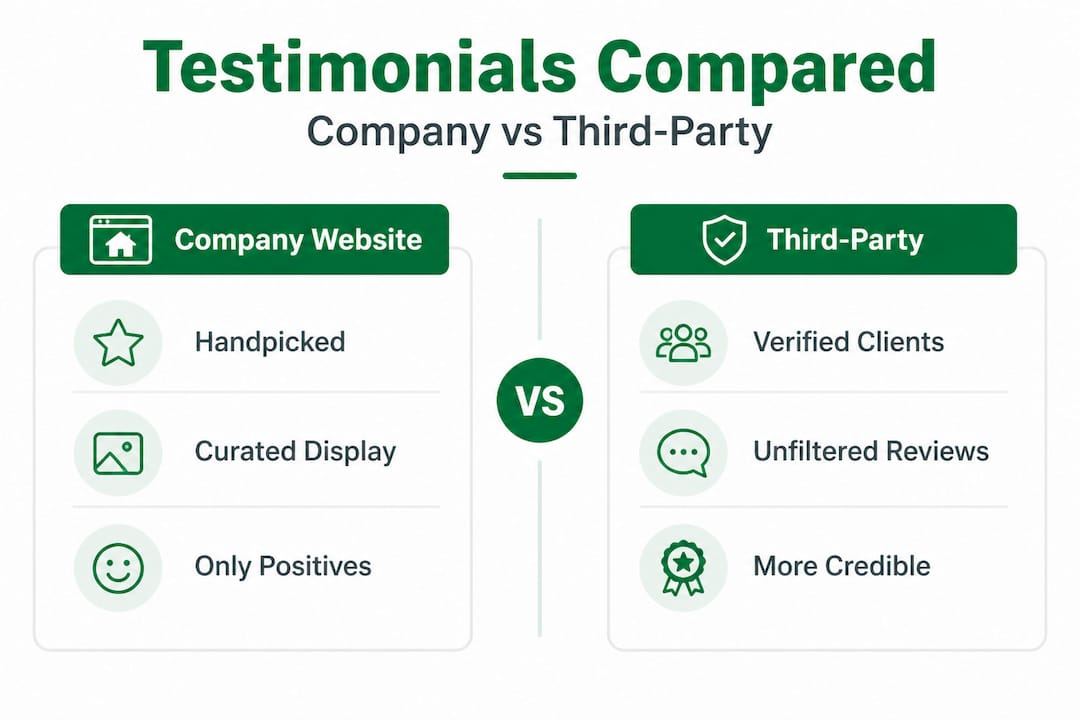 Infographic comparing company and third-party testimonials