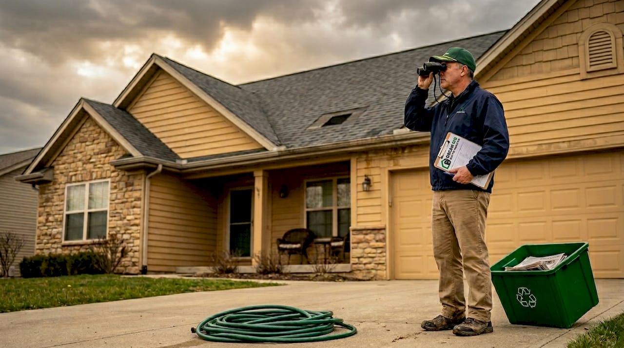 Inspector checks roof for weather damage