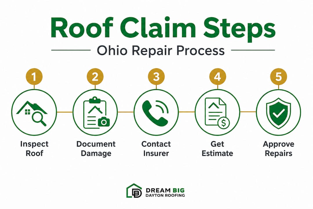 Infographic outlining Ohio roof claim process steps