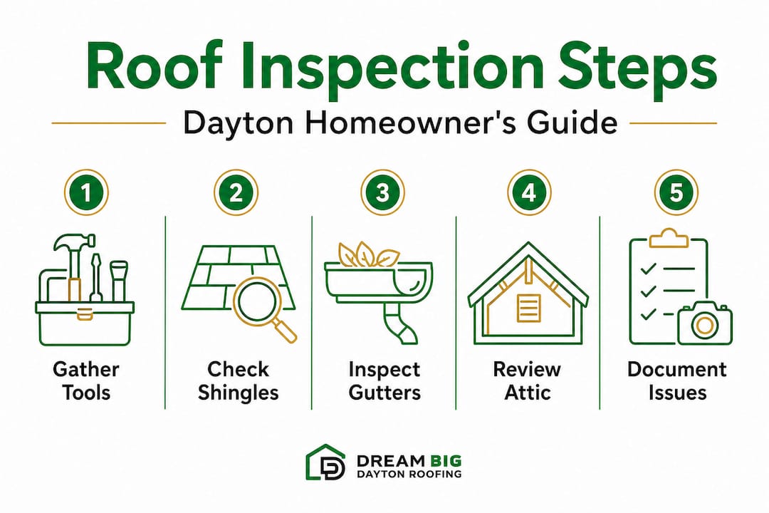 Infographic of roof inspection steps with icons