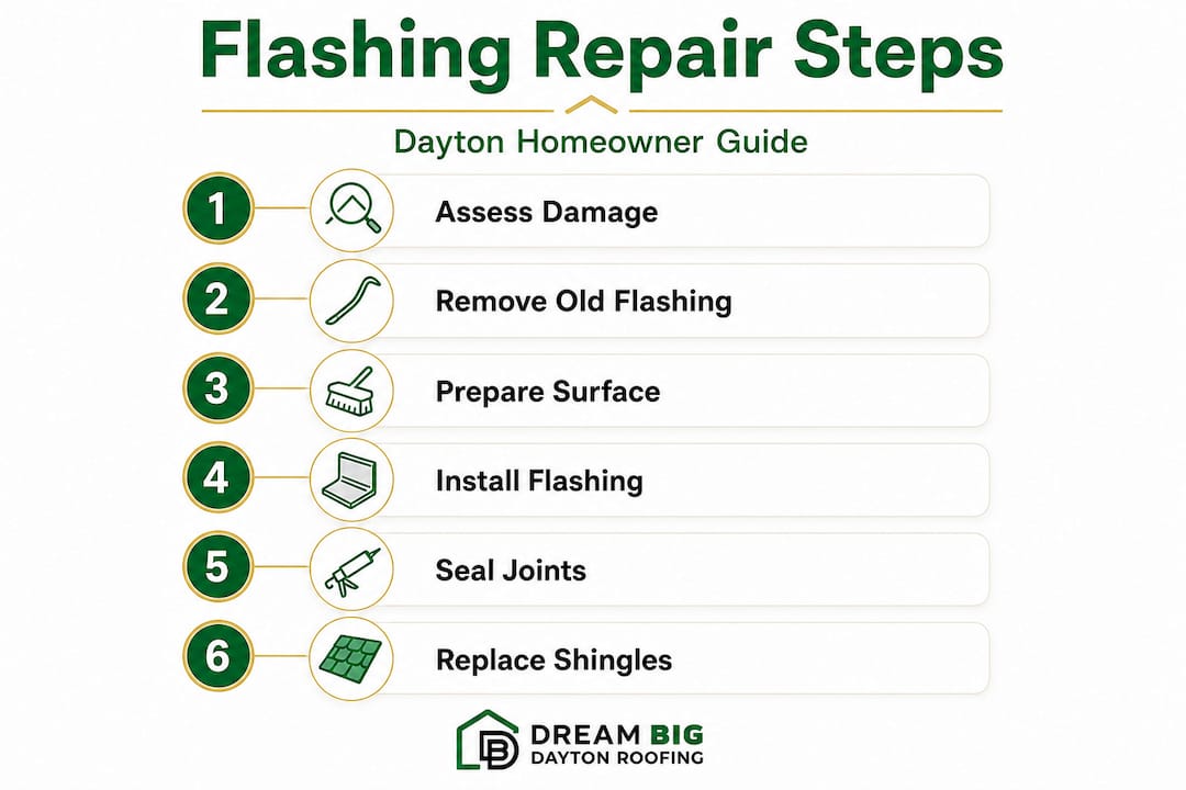 Infographic showing chimney flashing repair steps
