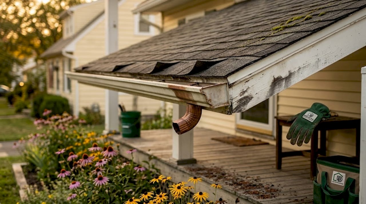 Damaged corner of old Ohio rooftop