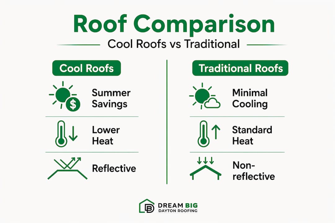 Infographic comparing cool and traditional roof features