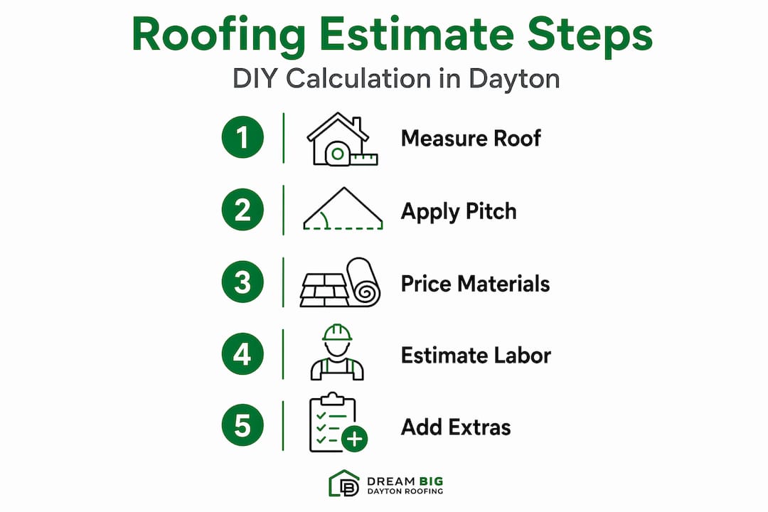 Infographic showing five roof cost estimate steps