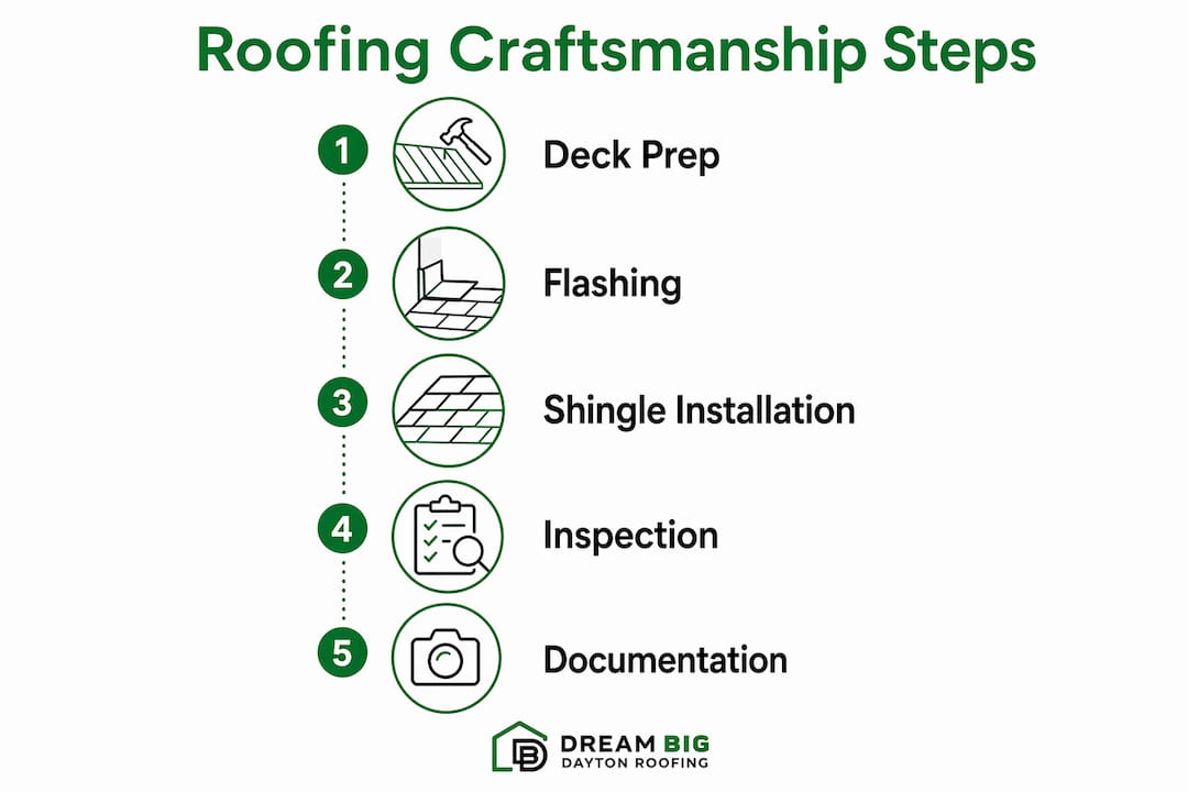 Infographic illustrating key roofing craftsmanship steps