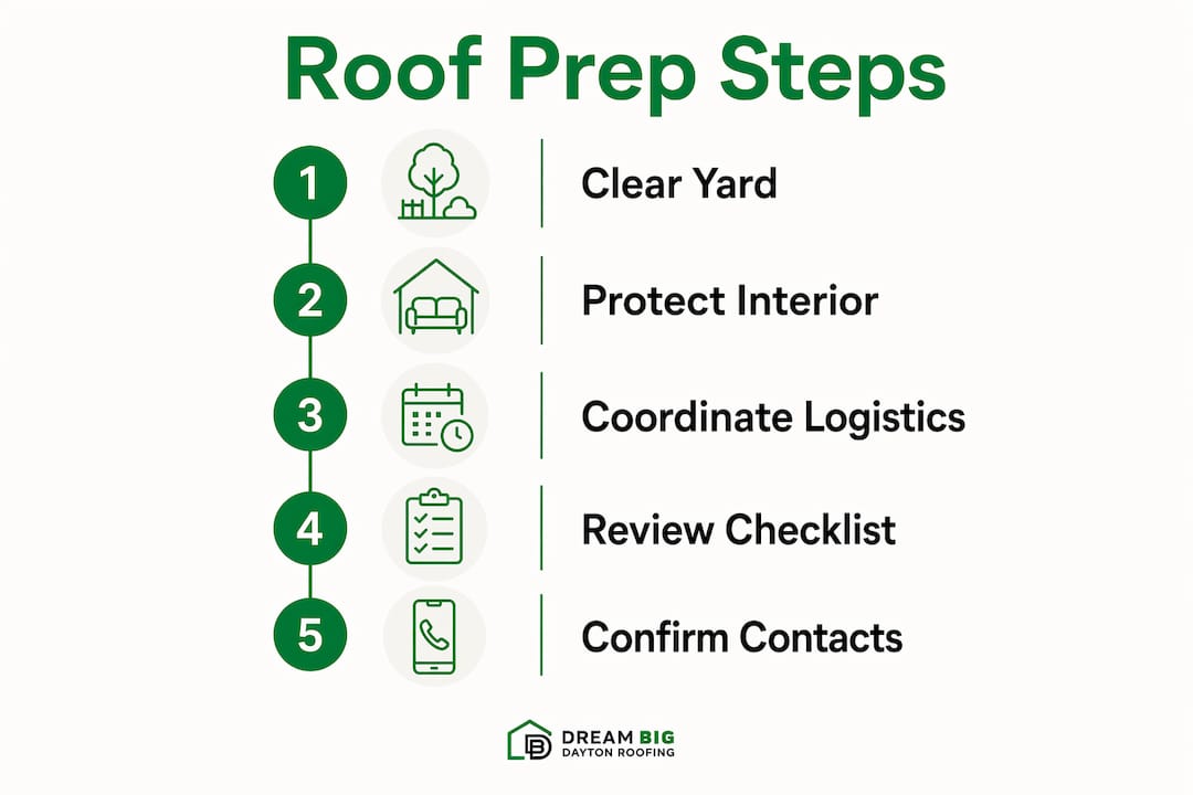 Infographic showing steps to prepare for roof installation