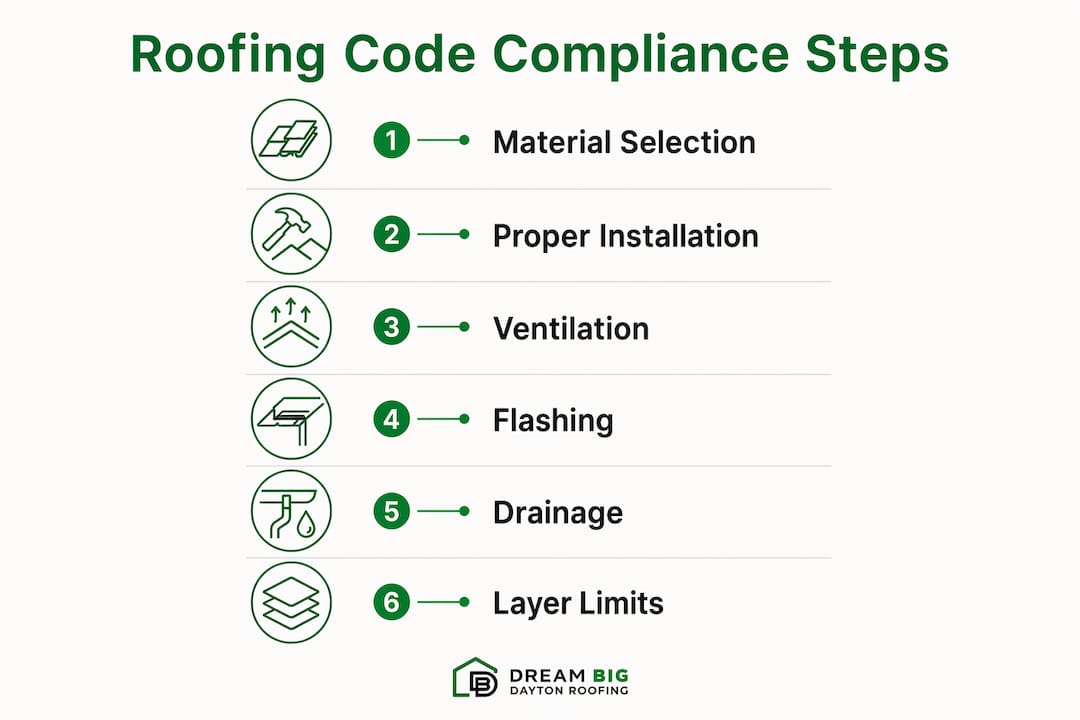 Infographic with key steps for roofing code compliance