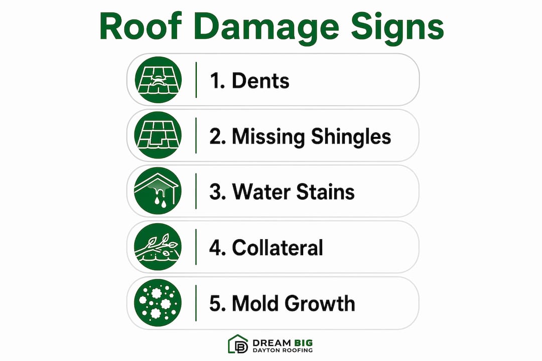 Infographic visualizing roof damage signs to inspect