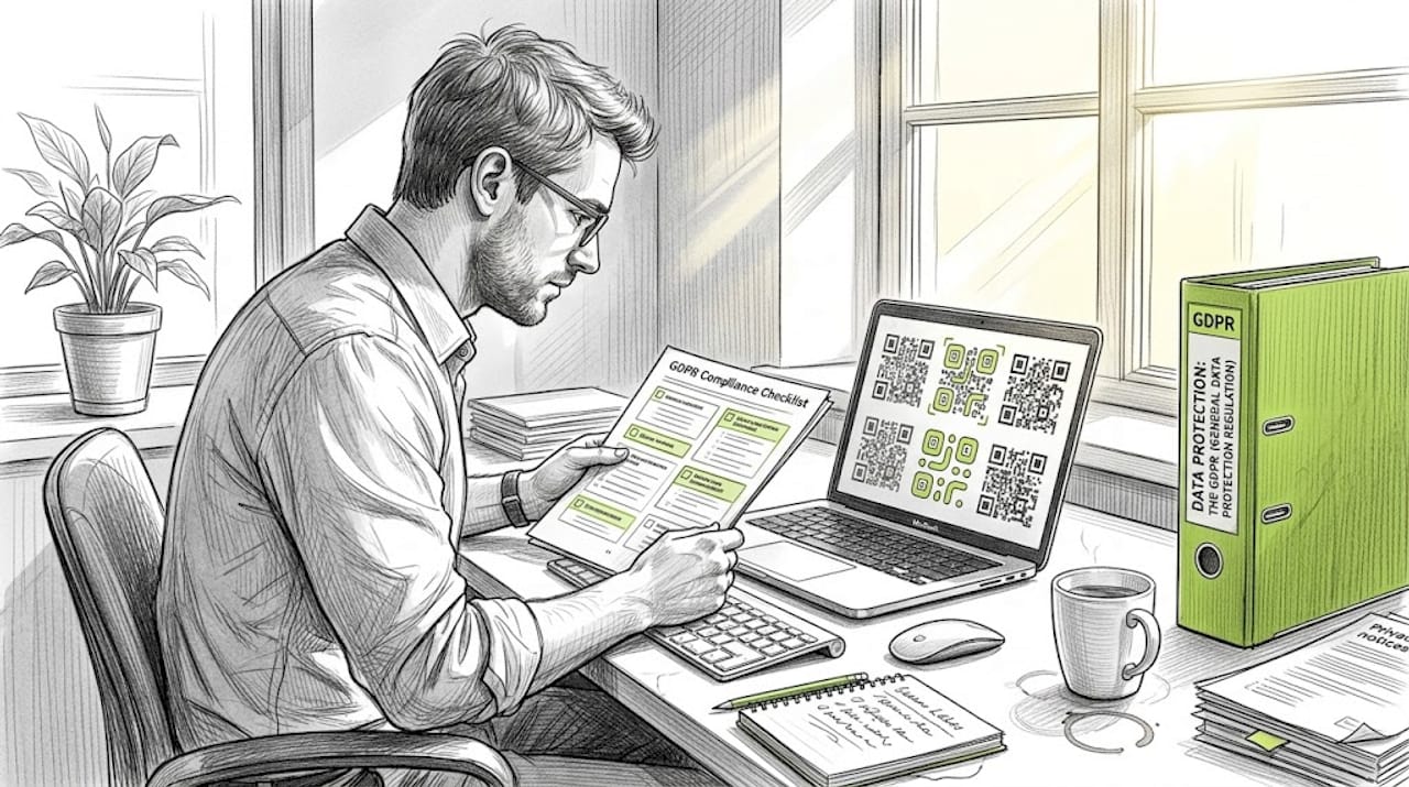 Compliance officer checks GDPR documents at desk