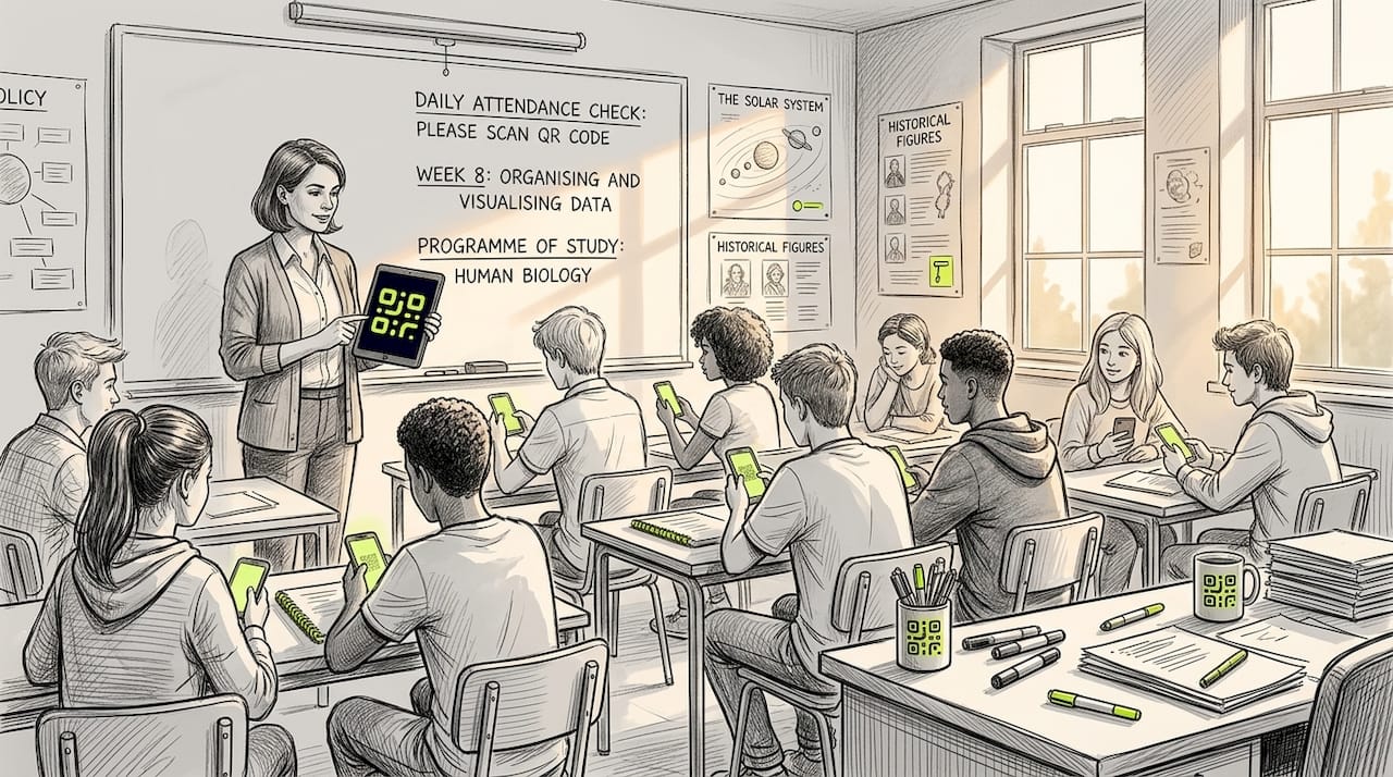 Teacher using QR code for attendance