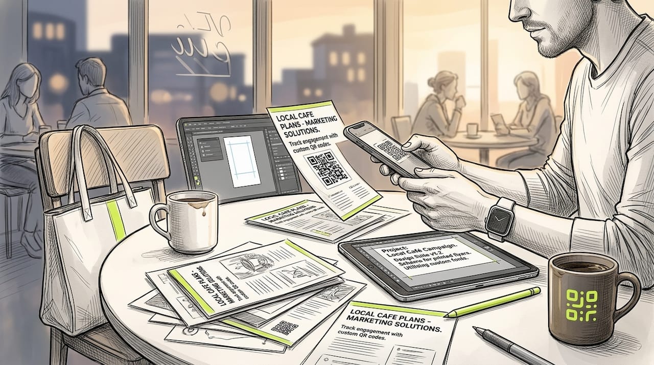 Marketer testing printed QR codes with smartphone
