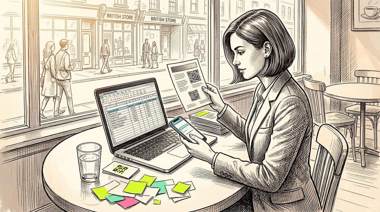 Marketer scanning QR code on brochure