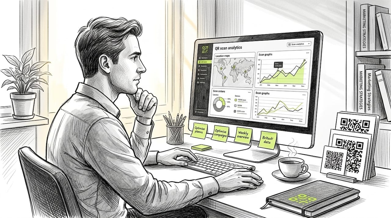 Marketer reviewing QR scan analytics dashboard