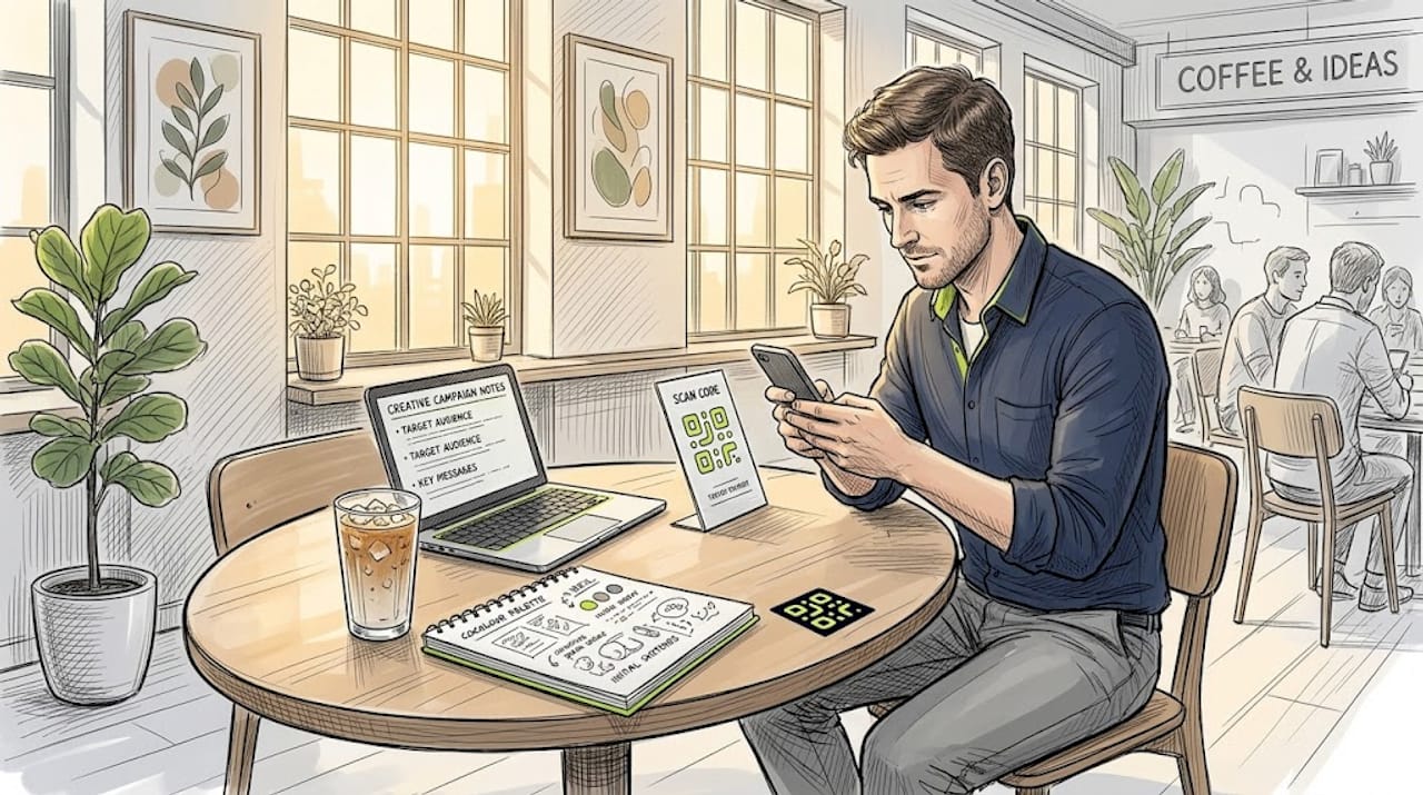 Marketer scans AR code in coworking space