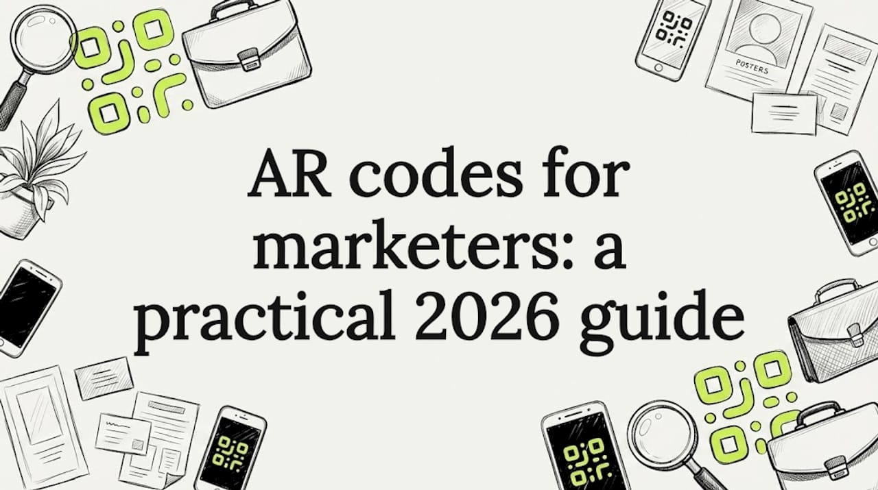 Decorative hand-drawn AR code marketing title card illustration
