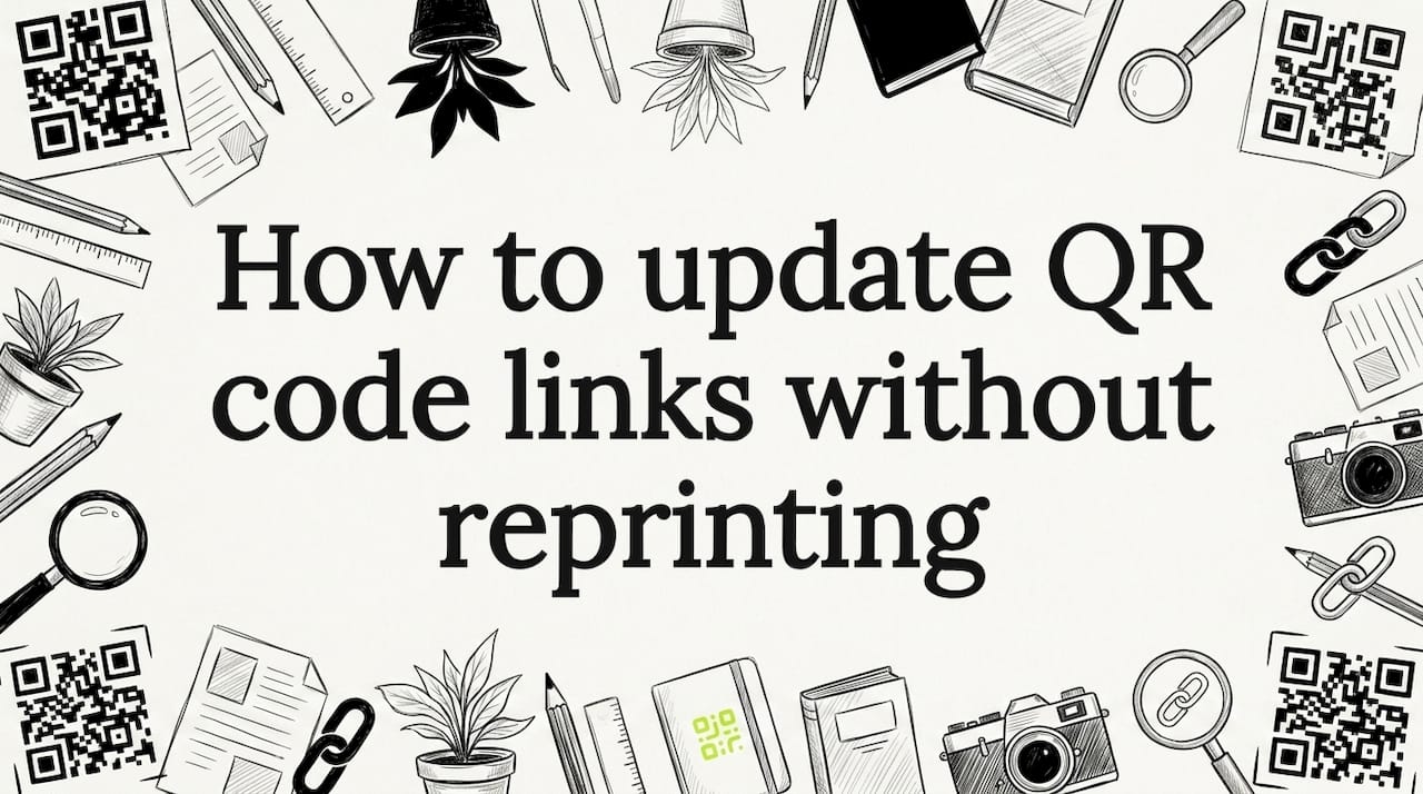 Decorative illustrated title card with QR code motifs