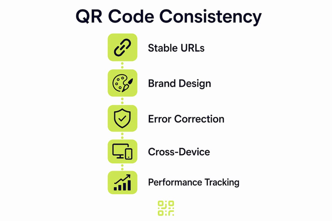 Infographic illustrating key steps for QR code consistency