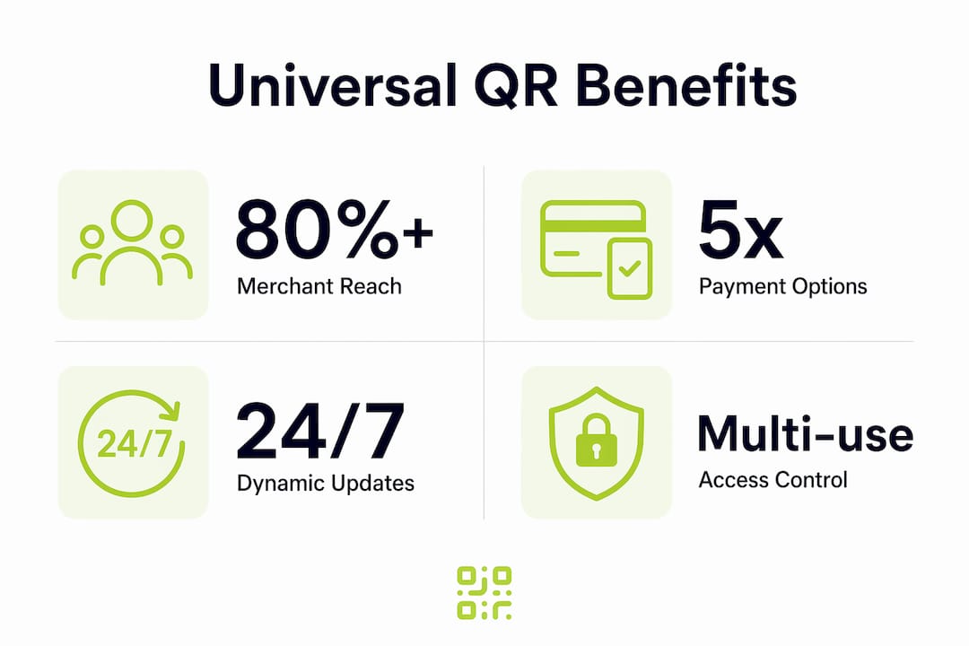 Infographic showing universal QR code key benefits