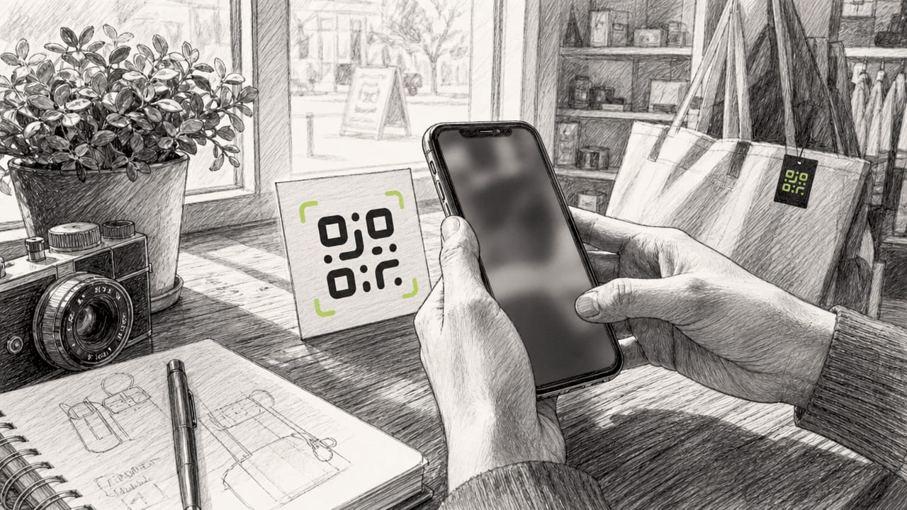 Close-up of smartphone scanning universal QR code at cafe